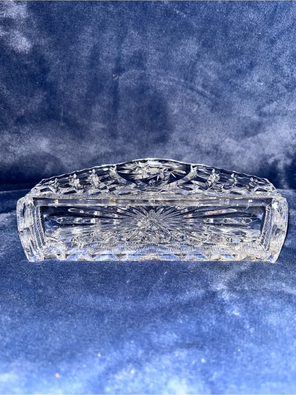 Vintage Lead Crystal Napkin Holder| Cut Glass Starburst Table Decor